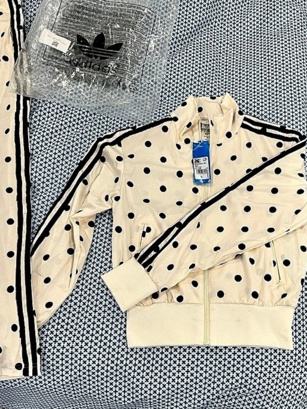 adidas Satin Polka Dots Track Top in White & Black NWT